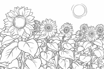 Beautiful Sunflower Field Line Art