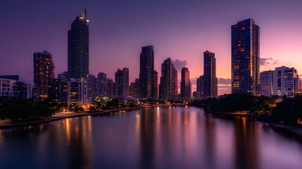 Fototapeta premium City Skyline at Twilight Over Calm Water