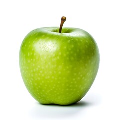 Green apple with water drops on white background