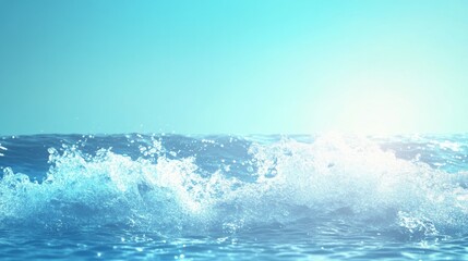 Ocean waves crash under a bright sky. Serenity and summer vibes.