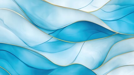 Obraz premium Abstract Blue and Gold Waves: Serene Ink Art
