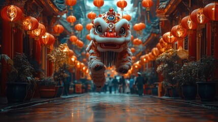 Obraz premium Leaping Lion Dance, Lantern Festival Street, China