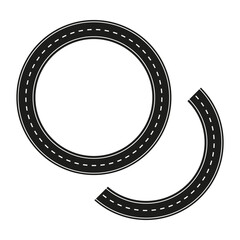 Circular road illustration. Bold black highway. Vector driving concept. Round traffic element.
