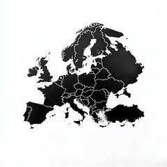 Black and white map of Europe, showing country borders.