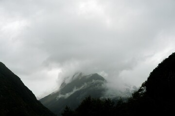 Milford Sound Fjord Landscape on a Hazy Day in New Zealand