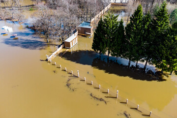 Beach area on the river bank flooded during the flood