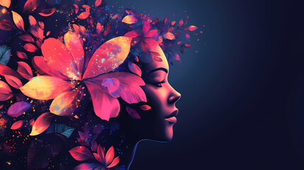 illustration woman colorful flowers