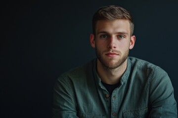 Obraz premium Portrait of a Young Man with a Thoughtful Expression Against a Dark Background