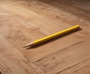 A bright yellow pencil lying on a plain wooden desk, yellow,  workspace,  desk accessories