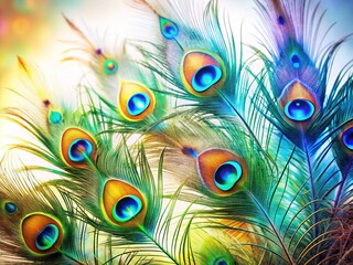 Obraz premium Abstract Peacock Feather Background: Bright, Sharp Colors & Deep Mood