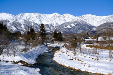 晴天の北アルプスの雪景色