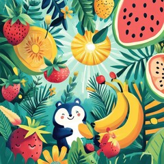 Happy Bear Amongst Tropical Fruits And Sunshine
