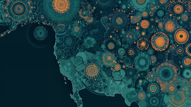 Abstract Coastal Mandala: Teal and Orange Organic Shapes