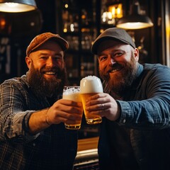 Zwei Freunde stoßen in gemütlicher Bar auf das Leben an
