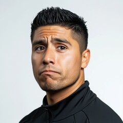 Obraz premium Nachdenklicher Mann mit ernster Miene in sportlicher Kleidung