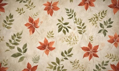 Floral patterns on textured paper background with leaf accents ,  floral,  botanicals,  foliage