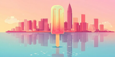 Fototapeta premium Popsicle in Front of City Skyline Reflection