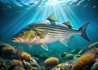Fototapeta premium Striped Bass Morone Saxatilis: Atlantic Coast Marine Fish, High-Resolution Photo