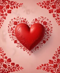 Simple red vector heart with floral patterns around it ,  hearts,  love symbols,  simple illustrations