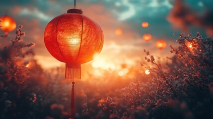 Obraz premium Sunset Lantern Field Festival Celebration