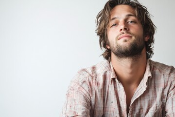 Obraz premium Confident Young Man with Casual Style and Relaxed Expression Against a Neutral Background