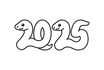 西暦2025年の巳年の蛇の白黒イラスト