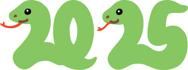西暦2025年の巳年の蛇のカラーイラスト