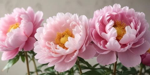 Fototapeta premium Close-up of individual peony flowers on a soft background, delicate petals, soft focus