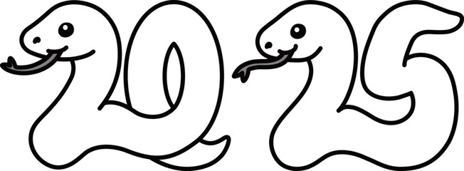 西暦2025年の巳年の蛇のモノクロイラスト