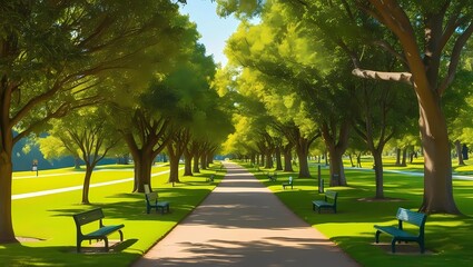 Sunlit Avenue of Trees in a Tranquil Setting