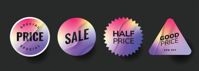 Sale stickers realistic collection. Promotional price tags, emblem, stamps. Premium product special offer.