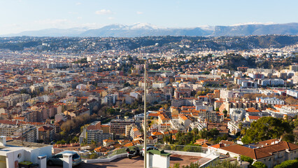 Panoramic view of Nice with apartment buildings in France