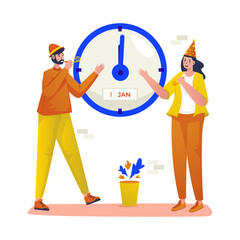 Happy couple celebrating new year vector illustration