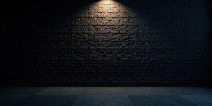 Dark Brick Wall Illuminated by a Single Light Source, Providing a Dramatic and Moody Atmosphere for Various Design Applications