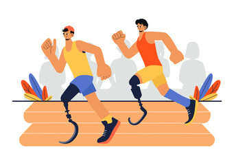 Sports for Disabled People Vector Illustration Featuring Sports Activities with Disabled Athletes, Promoting Diversity, Accessibility, and Equality