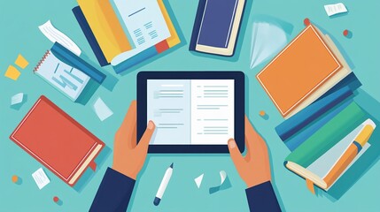 Student check grammar by using software on tablet.