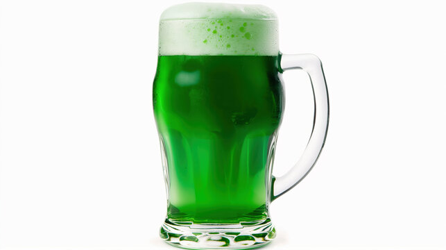 Green beer served in a glass mug for St. Patrick's Day.