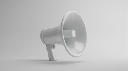 White megaphone on a neutral background showcasing communication tool for announcements and events.