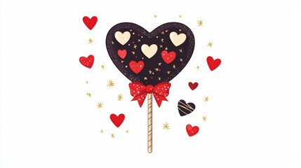 Heart-shaped lollipop with festive decorations.