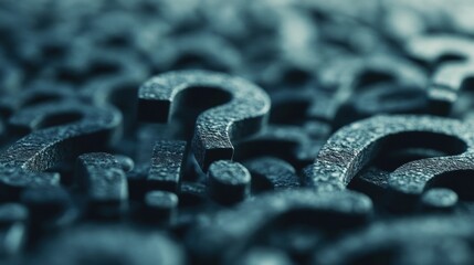 Dramatic lighting enhances a collection of question marks, conveying thoughts of curiosity and uncertainty in a thought-provoking way