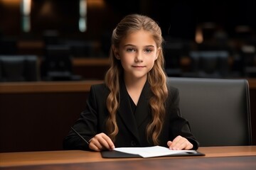 Portrait of young businesswoman sitting at the table in the office