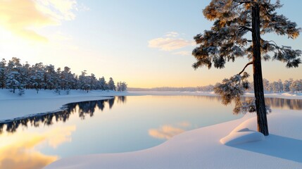 Fototapeta premium Serene Winter Lake at Sunset