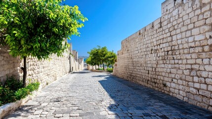 Cobblestone Street in Historic Town