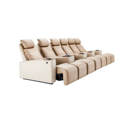 Fototapeta premium Luxurious beige reclining sofa with cup holders, perfect for home theater