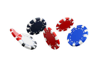 Colorful poker chips scattered on transparency background, ideal for gaming