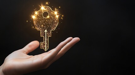 A golden key in hand symbolizes unlocking potential and opportunities Hand holding a sparkling golden key. best sale team management