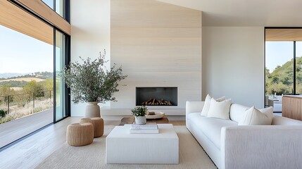 Fototapeta premium Modern interior design living space open concept home minimalist aesthetic serene environment