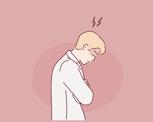 A man bowing his head in anger. Hand drawn style vector design illustrations.
