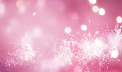 A pink background with fireworks, light and airy, creating an atmosphere of celebration