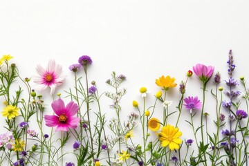 Colorful wildflowers on white background